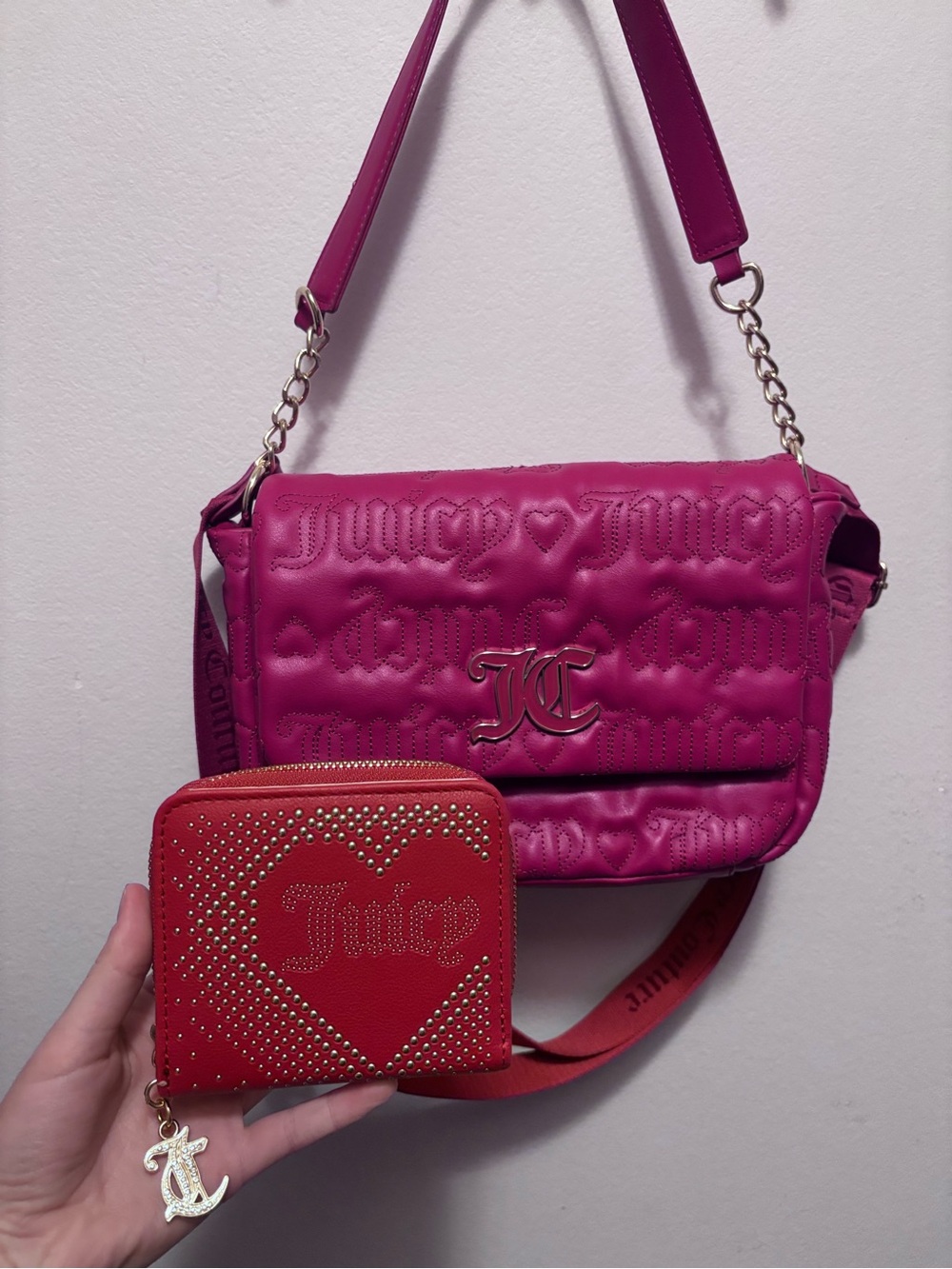 Juicy Couture Red Quilted Purse with Red Studded Zip Wallet